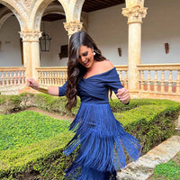 Vestido Flecos Marino