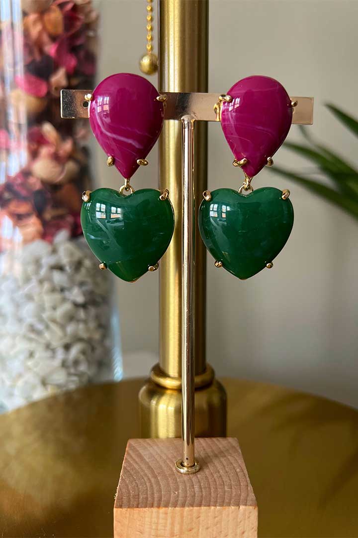 Pendientes Corazón Fucsia/Verde